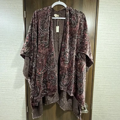 Novo com etiquetas World Market Burnout Velvet Kimono Tamanho Único Marrom Rosa Boho Cigano Whimsigoth - Imagem 1 de 4