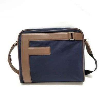 FURLA кожи нейлона наплечная сумка темно-коричневый унисекс большой логотип подлинный - Изображение 1 из 4