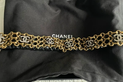 Chanel CC Black Ruched Lambskin & Gold Chain Belt - Size 80/32 - Image 1 of 4