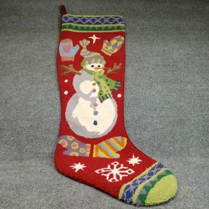 Christmas Needlepoint Stocking Wool Completed Kit Snowman Huge 36” VTG Completed - Picture 1 of 5