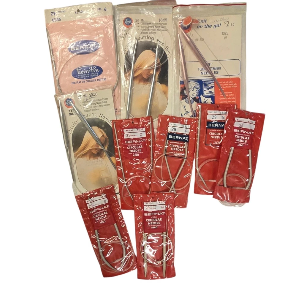 Lote de 10 agujas de tejer circulares Bernat Boye aluminio nailon varios tamaños Foto 1 de 4