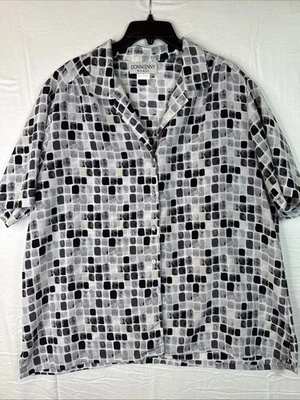 Blusa Donnkenny Mujer Abotonada 2X Negra Gris Blanca Cuadros Manga Corta Buena Foto 1 de 4