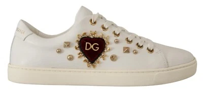 DOLCE & GABBANA Shoes White Leather Gold Red Heart Sneakers EU36 / US5.5 740usd - Image 1 of 4