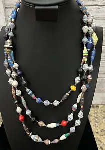 Recycled Paper Bead Necklace 80” Vintage Recycled Colorful Extra Long - Picture 1 of 5
