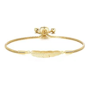 Gold Plated Feather Friendship Bracelet Created with Zircondia® Crystals - Picture 1 of 6
