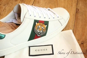 Gucci Ace White Leather Tiger Snake Shoes Trainers Sneakers Mens UK 8 US 9 EU 42 - Foto 1 di 10