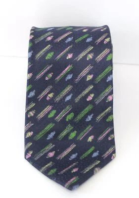 Italo Ferretti Navy Blue Watercolor Brushstroke Print Mens 100% Silk Neck Tie - Image 1 of 4