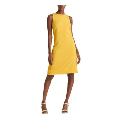 Vestido Ralph Lauren Mujer 0 Amarillo Crepé Botón Hasta la Rodilla Sin Mangas Nuevo con Etiquetas BN46 Foto 1 de 4