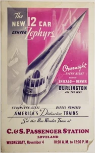 SCHÖNES ORIGINALES 30ER-40ER JAHRE DENVER ZEPHYR STREAMLINE ZUG REISE WERBEPLAKAT - Bild 1 von 8