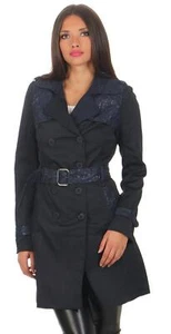 Damen Trenchcoat Mantel Parker Jacke mit Kunstleder Ärmel Gr. S M L XL, 1666 - Bild 1 von 6