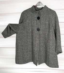 SANDRO Woman Gray Lightweight Swing Jacket A-Line Cardigan 3/4 Sleeves Lined 2X - Picture 1 of 13