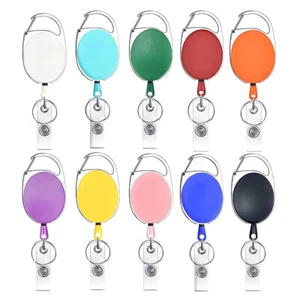 Retractable Badge Carabiner Reel Clip for ID Card Key Keychain Holders 10 Colour - Picture 1 of 16