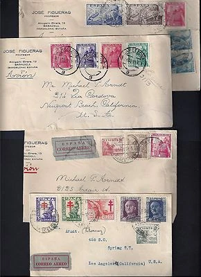 SPAIN 1945 49 US COLL OF 7 POST WAR AIR MAIL COVERS FROM PROFESSOR JOSE FIGUERAS - Image 1 of 2