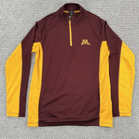 Champion Minnesota Gophers Shirt Medium Maroon Red 1/4 Zip Long Sleeve Logo Mens Cover