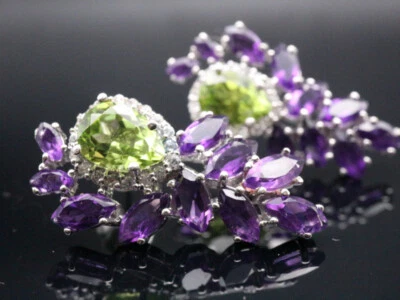 GOLDJUNGE69 * HARRY IVENS IV OHRSTECKER AMETHYST, PERIDOT 7,75ct 925er SILBER - Bild 1 von 4