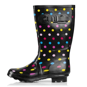 Women's Hurricane Rain Boots Rubber Printed Mid Height Mid Calf Snow Rainboot - Picture 1 of 42