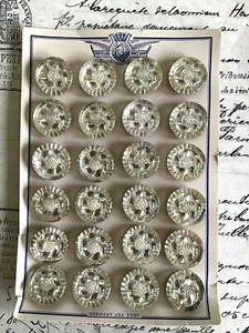 2 Dutzend Vintage Antik Kristall Glas Spiegel Tasten auf Originalkarte - Bild 1 von 2