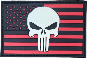 SKULL PUNISHER AMERICAN FLAG BLACK RED  TACTICAL MILITARY 3D GLOW PVC HOOK PATCH - Picture 1 of 3