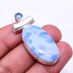 Blue Opal -Owyhee & Tanzanite Gemstone 925 Sterling Silver Pendant 1.64" P21 - Picture 1 of 3
