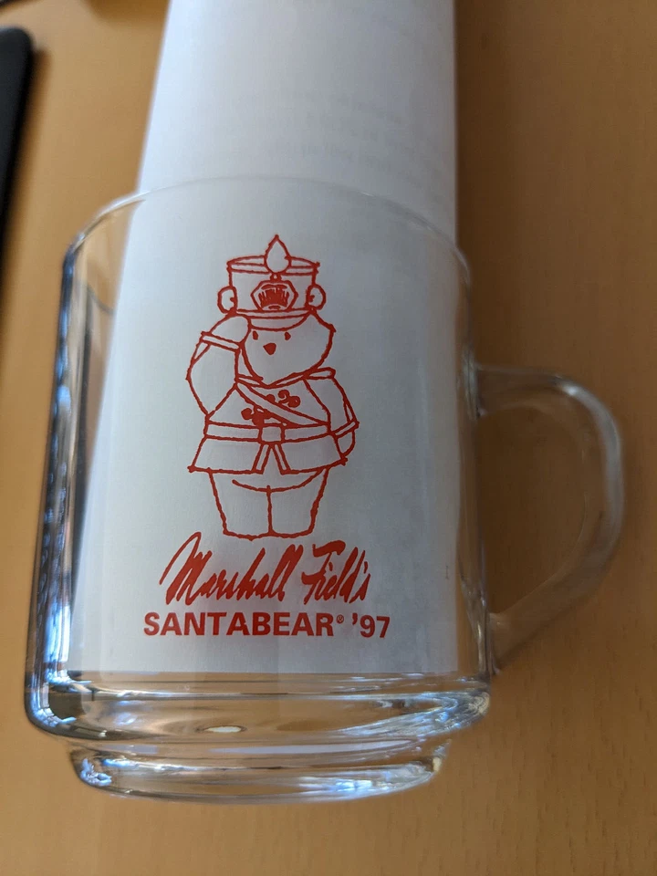 Vintage Marshall Fields 1997 Santa Bear Walnut Room Hot Chocolate Glass Mug - Image 1 of 1