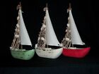 3 Handcrafted Wooden Nautical Sailboat Decorator W/ Shells