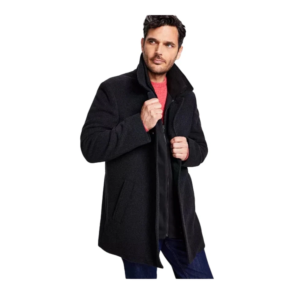 Sobretudo masculino Calvin Klein Coleman mistura de lã carvão US$ 395 P - Imagem 1 de 4