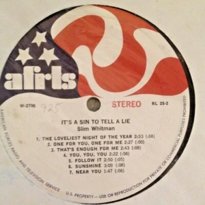 RADIO SHOW: AFN RL 25-2 SLIM WHITMAN "SIN TO TELL A LIE"; CHARLEY PRIDE "HEART" - Picture 1 of 2