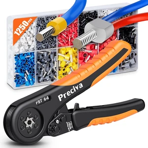 Preciva Ferrule Crimping Tool Kit, Hexagonal Ratchet Wire Crimp Pliers for AWG 2 - Picture 1 of 12