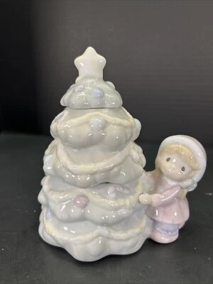 Árbol de Navidad Enesco Precious Moments 1994 3 piezas crema cubierta azúcar apilable Foto 1 de 4