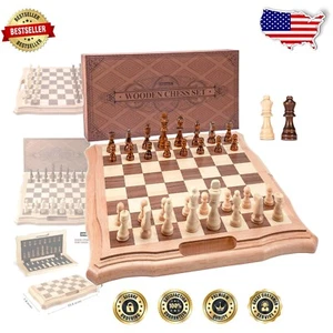 Deluxe 15,6 Zoll magnetisches Schachspiel aus Holz - kompakte Aufbewahrung & verbesserte Spielbarkeit - Bild 1 von 11