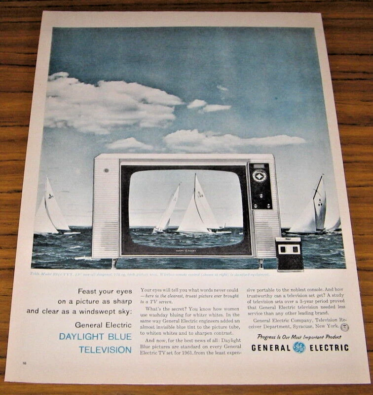 Anuncio impreso 1960 GE General Electric Daylight Blue Television Saratoga, Nueva York Foto 1 de 1