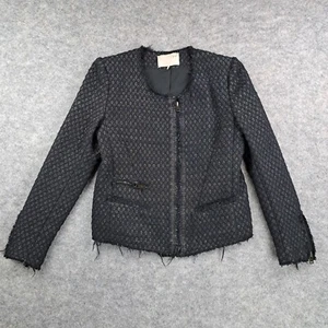 IRO Jacket US 2 Womens FR 34 Black Full Zip Blazer Wool Fringe Tweed Moto - Picture 1 of 9