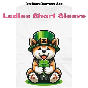 Akita Welpe Hund Irish Pride Kobold DigiPups Cartoon Damen T-Shirt - Bild 1 von 4