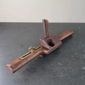 Antique Wood and Brass Adjustable Grooving Router  Tool - Picture 1 of 15