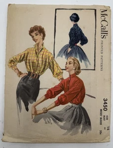 1955 McCalls 3450 vorne geknöpftes tailliertes Blusenmuster Größe 18 50er Jahre Vintage - Bild 1 von 5