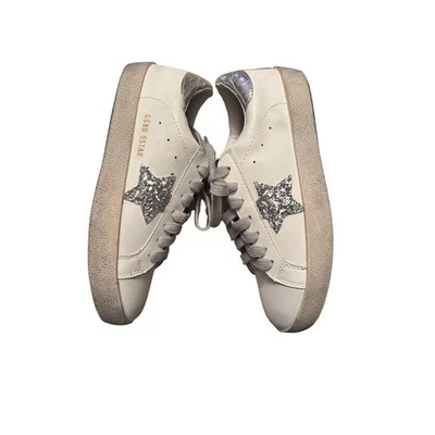 GOLDEN GOOSE DELUXE BRAND SUPERSTAR White Leather Glitter Star Sneakers Size 37 - Image 1 of 4