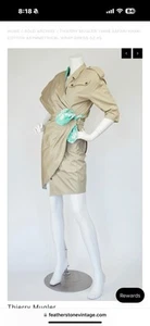 Thierry Mugler women’s size 44 1980s Safari Khaki Cotton Asymmetrical Wrap Dress - Picture 1 of 6