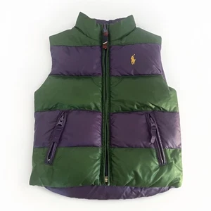 Polo Ralph Lauren Puffer Vest Boys Size 3T Green Purple Reversible Down Filled - Picture 1 of 8