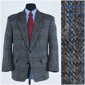 Mens Windowpane Check HARRIS TWEED Jacket 40S UK Grey Wool Sport Coat Blazer - Picture 1 of 14