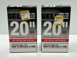 2 Bell Bike Bicycle 20” Inner Tube Fits Tire Widths 1.75"-2.25" Standard - Picture 1 of 5