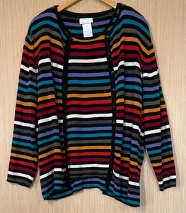 Vintage Designers Originals Weste Cardigan Pullover Set 1X Regenbogen Streifen 100% Baumwolle - Bild 1 von 19