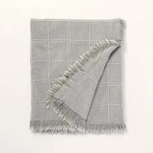 Hearth & Hand Magnolia 60x50" Grid Lines Linen Fringe Throw Blanket, Light - Picture 1 of 3