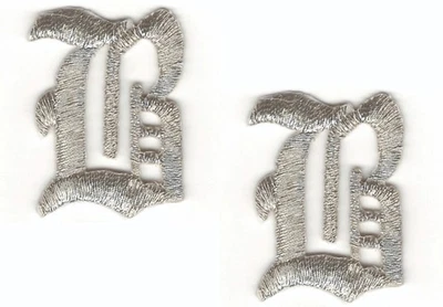 Silver Old English Letter B Patch Embroidered Cut out Iron on (1 1/8") Lot of 2 - Image 1 of 2