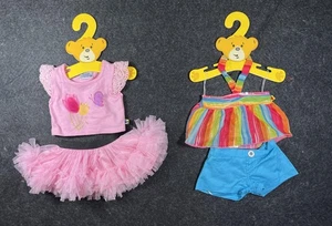 Build A Bear Lot Pink Top Tutu Rainbow Stripe Halter Top Blue Shorts Outfits - Picture 1 of 3
