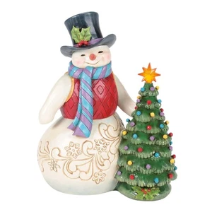 Jim Shore SNOWMAN WITH VINTAGE LED TREE FIGURINE-ALL IS MERRY & BRIGHT 6017016 - Picture 1 of 4