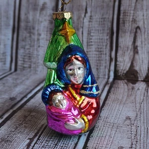 Vintage 4" hoch mundgeblasenes Glas Ornament "Maria hält Jesuskind" von Christmas House - Bild 1 von 5