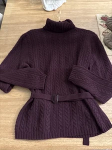 Lauren Ralph Lauren Rollkragenpullover Pflaume Zopfmuster Wolle Angora Kaschmir L - Bild 1 von 13