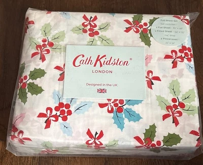 Cath Kidston London Christmas Holly FULL Sheet Set New - Image 1 of 3