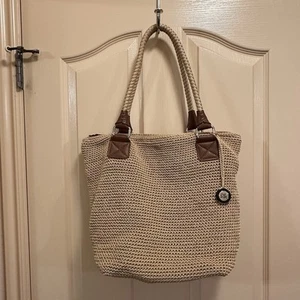 THE SAK Cambria Natural Beige Crochet Woven Tote Handbag Double Handles Clean - Picture 1 of 23