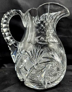 Antique 8.25" Jug Pitcher ABP American Brilliant Period Cut Glass Whirling Stars - Picture 1 of 13